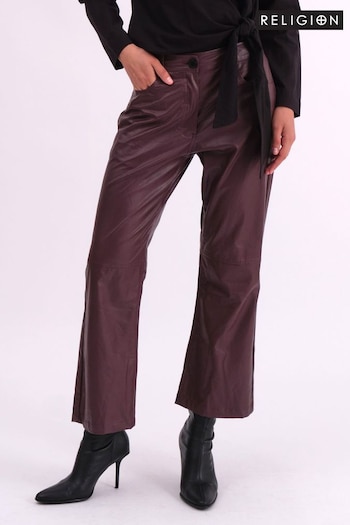 Religion Red Nebula Faux Leather Boot Cut Trousers In Matt Finish (AJ4651) | £65