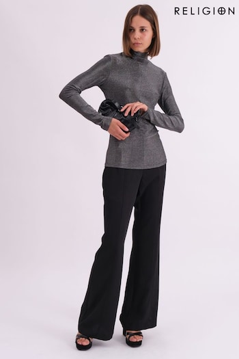 Religion Silver Force Long sleeve Lurex Roll neck Top (AJ4655) | £48