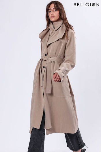 Religion Natural Spirit Maxi Trench Coat With Draped Double Layer And Belt (AJ4662) | £160