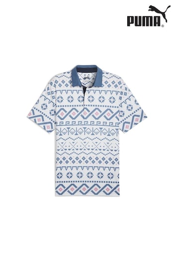 Puma White Mens Fair Isle Print Golf Polo Shirt (AJ4791) | £55