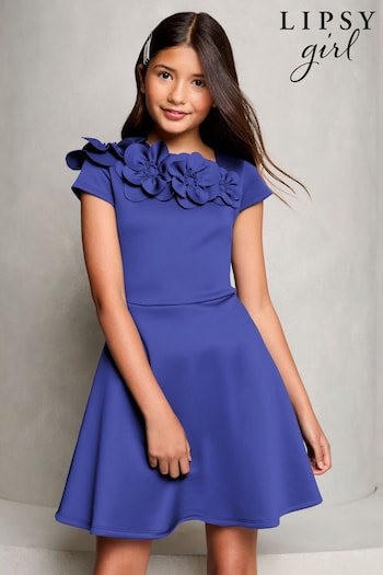 Lipsy Navy Blue Corsage Scuba Occasion Dress (5-16yrs) (5-16yrs) (AJ4863) | £32 - £40