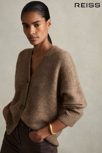 Reiss Mink Robyn Alpaca Wool-Blend Brushed Cardigan (AJ5257) | £168