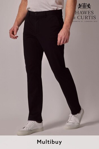 Hawes & Curtis Garment Dyed Cotton Stretch Black Chinos (AJ5735) | £59