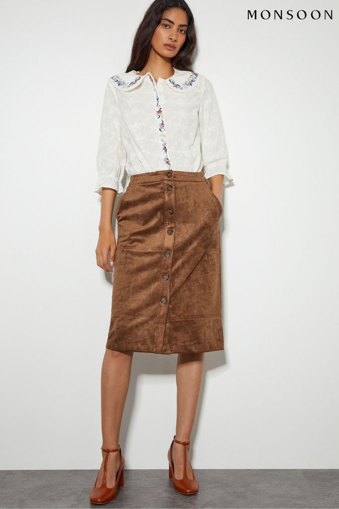 Brown knee skirt clearance