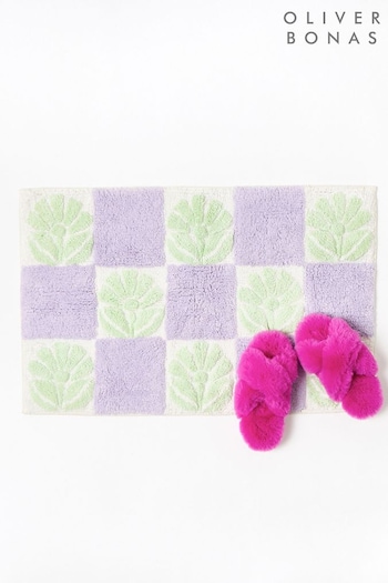 Oliver Bonas Purple Flower Chequerboard Bath Mat (AJ6295) | £30