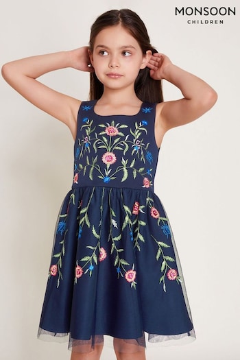 Monsoon Blue Floral Embroidered Scuba Dress (AJ6338) | £55 - £65