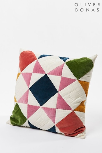 Oliver Bonas Orange Velvet Patchwork Cushion Cover (AJ6350) | £0