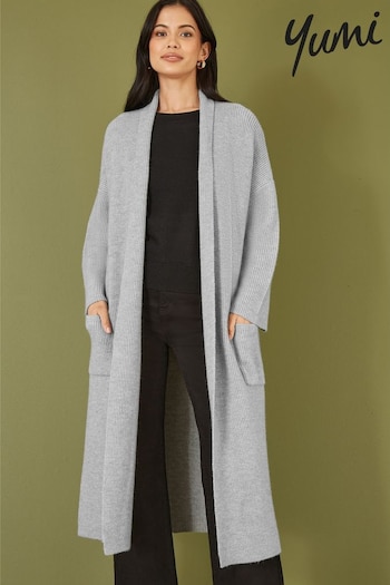 Yumi Grey Knitted Maxi Cardigan With Pockets (AJ6368) | £55