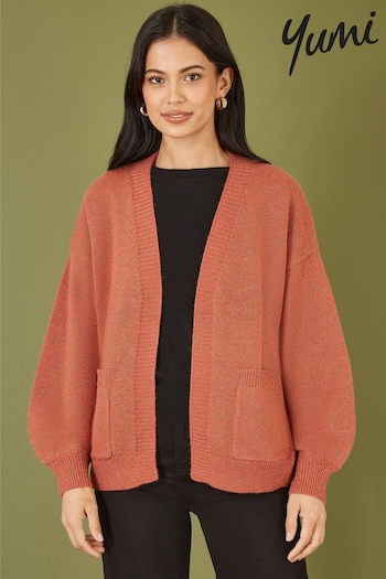 Yumi Orange Relaxed Slouchy Cardigan With Pockets (AJ6369) | £50