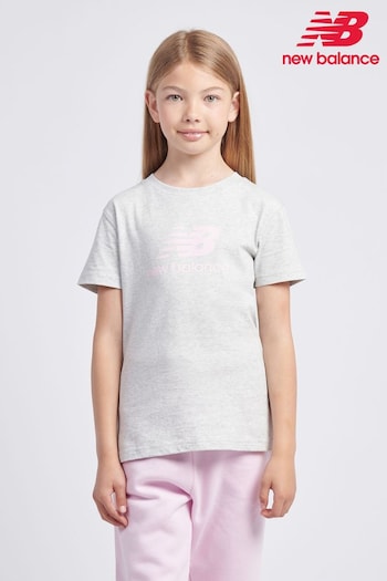 New Balance Grey Girls 100% Cotton Stacked Logo T-Shirt (AJ6424) | £18 - £22