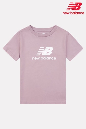 New Balance Red Girls 100% Cotton Stacked Logo T-Shirt (AJ6429) | £18 - £22