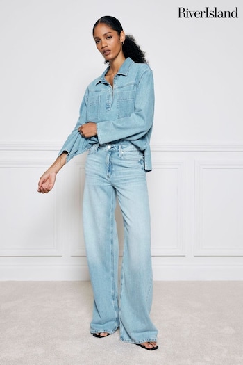 River Island Blue Mid Rise Wide Leg Jeans (AJ6506) | £48