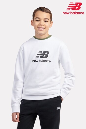 New Balance White Boys Stacked Logo Sweatshirt (AJ6522) | £40 - £48