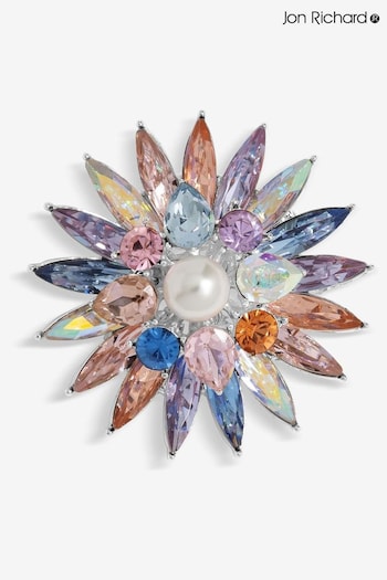 Jon Richard Silver Tone Multi Coloured Floral And Pearl Brooch - Gift Box (AJ6782) | £20