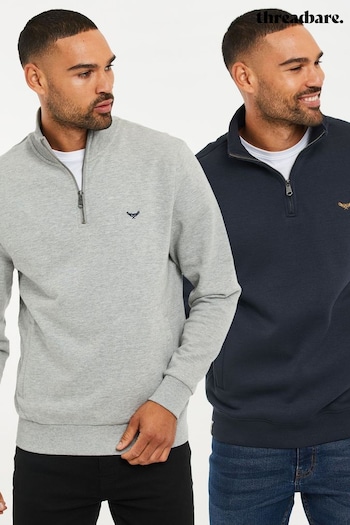 Threadbare Grey/Navy Quarter Zip Neck Sweatshirts 2 Pack (AJ6882) | £42