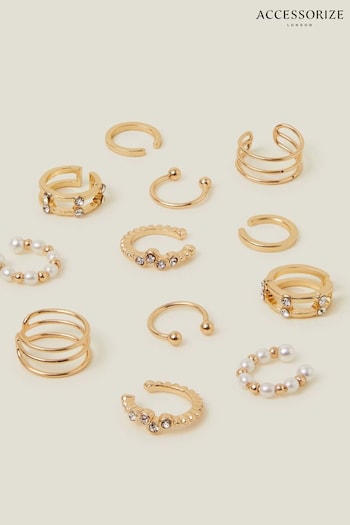 Accessorize Cream Diamante Pearl Cuffs Earrings 12 Pack (AJ6977) | £0