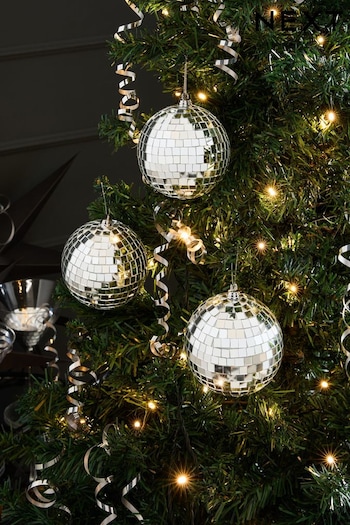 Set of 3 Silver Disco Ball Baubles (AJ6982) | £15