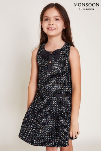 Monsoon Blue Sleeveless Tweed Pinafore Dress (AJ7114) | £40 - £45