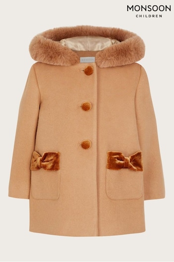 Monsoon Brown Baby Velvet Contrast Hooded Coat (AJ7117) | £52 - £56