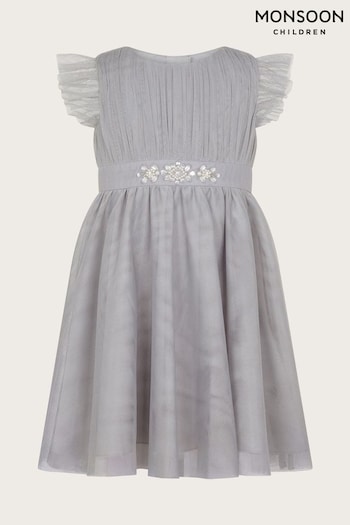 Monsoon Grey Baby Penelope Tulle Sparkle Belt Dress (AJ7121) | £28 - £30