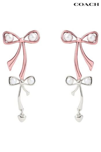 COACH Pink Signature Bowtique Pearl Double Drop Earrings (AJ7184) | £125