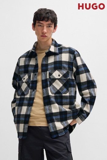 HUGO Grey/White Slim-Fit Checked Shirt in Brushed Fabric (AJ7299) | £139