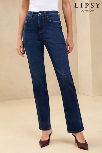 Lipsy Dark Wash Blue High Waist Straight Leg Jeans (AJ7489) | £50