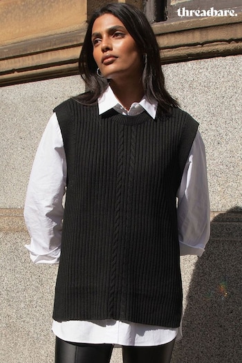 Threadbare Black Cable Knit Sweater Vest (AJ7805) | £22