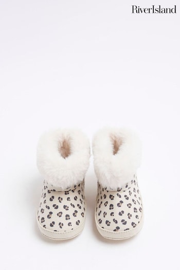 River Island Brown Baby Girls Leopard Print Suedette Boots (AJ8025) | £12