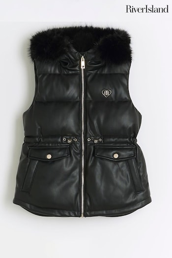 River Island Black Faux Leather Gilet (AJ8030) | £40