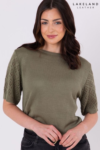 Lakeland Clothing Green Jasmine Pointelle Knitted T-Shirt (AJ8351) | £25