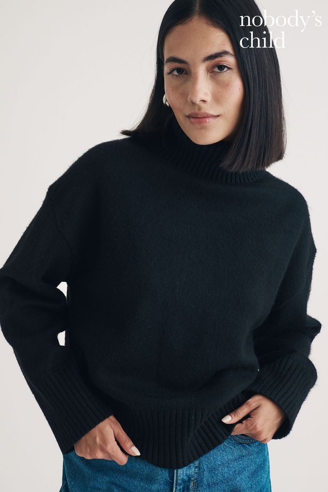Women s Black Roll Neck Jumpers Next Official Site