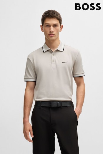 BOSS Grey Contrast Logo Paddy Polo Shirt in Cotton Piqué (AJ8547) | £89