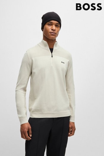 BOSS White Branded Zip Neck Sweater in Dry-Flex Fabric (AJ8550) | £179