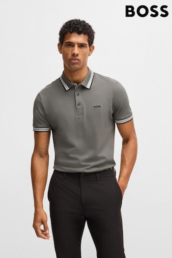 BOSS Grey BOSS Cotton Piqué Contrast Logo Paddy Longsleeve Polo Shirt (AJ8557) | £89