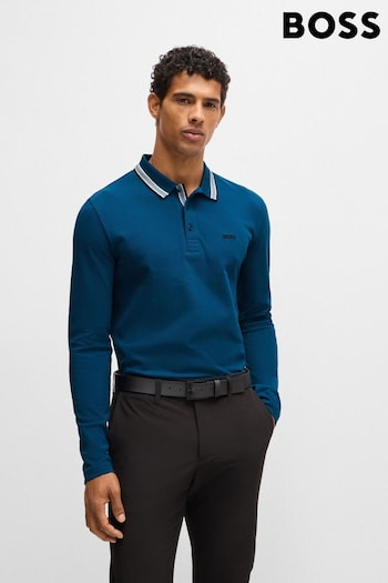 BOSS Blue Contrast Logo Polo clothing Shirt in Cotton Piqué (AJ8558) | £99