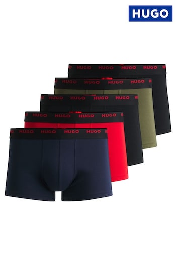 HUGO Black Logo Waistband Trunks 5 Pack In Stretch Cotton (AJ8635) | £69