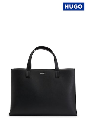 HUGO Black Branded Strap Tote Bag In Faux Leather (AJ8654) | £189