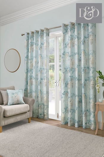 D&D Duck Egg Wisteria 100% Cotton Pair of Eyelet Curtains (AJ9312) | £25 - £65