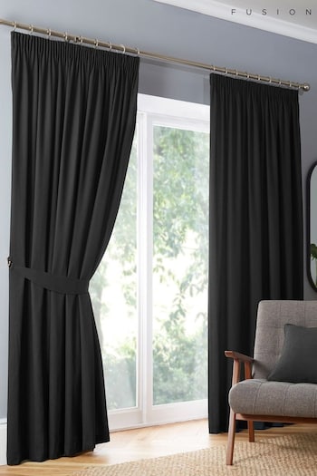 Fusion Black Dijon Blackout & Thermal Insulated 100% Cotton Curtains (AJ9316) | £40 - £120