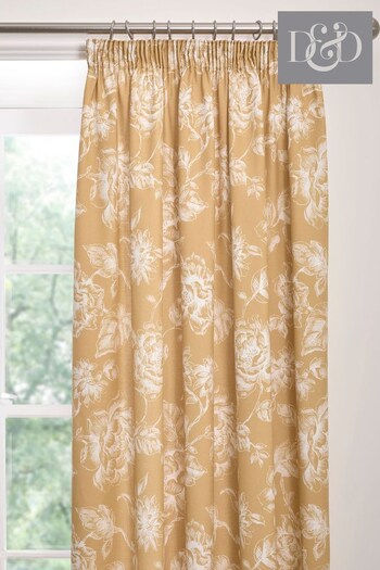 D&D Gold Mishka Lined Pencil Pleat Curtains With TieBacks (AJ9327) | £40