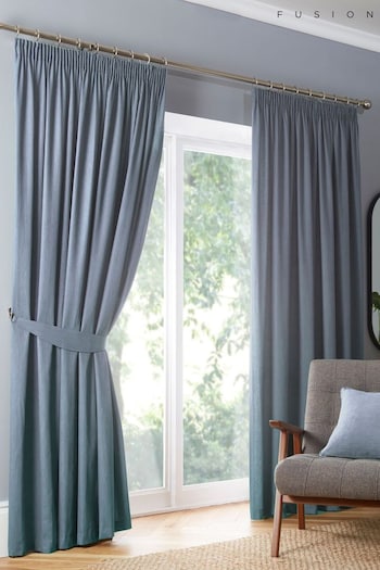 Fusion Light Blue Galaxy Dim Out Woven Pair of Pencil Pleat Curtains (AJ9328) | £40 - £120