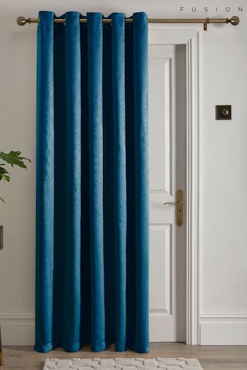 Fusion Teal Strata Dim Out Woven Eyelet Single Door Curtains (AJ9354) | £25