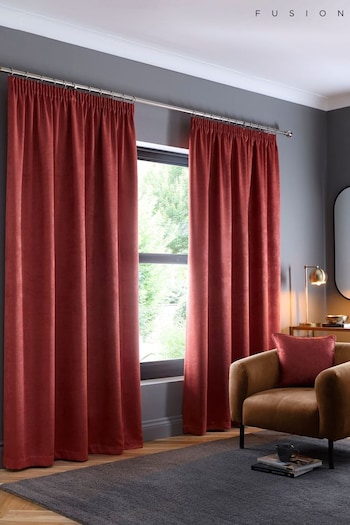 Fusion Terracotta Galaxy Dim Out Woven Pair of Pencil Pleat Curtains (AJ9372) | £25 - £70