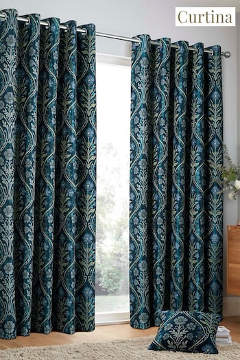 Curtina Navy Estelle Woven Pair of Eyelet Curtains (AJ9378) | £68 - £135