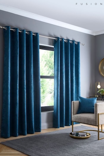 Fusion Teal Strata Dim Out Woven Pair of Eyelet Curtains (AJ9384) | £25 - £70