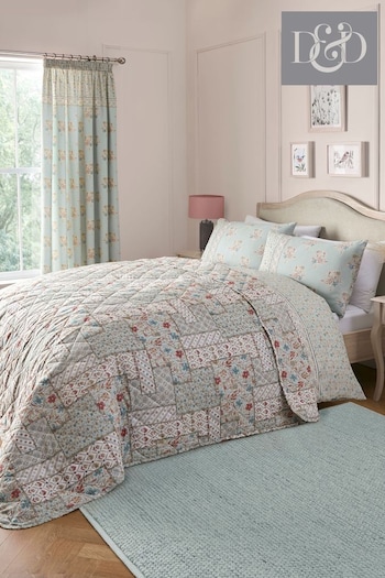 D&D Duck Egg Lorena Patchwork Quilted Bedspread (AJ9429) | £50