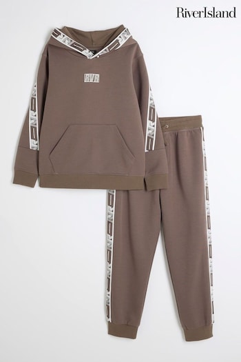 River Island Brown Boys Sporty elsa Hoodie Joggers Set (AJ9516) | £35