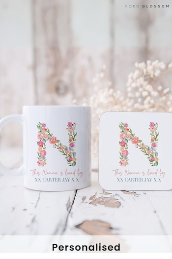 Personalised Floral Initial Mug Coaster By Koko Blossom (AJ9565) | £20