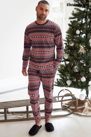 Threadbare Red 100% Cotton Long Sleeve Christmas Fairisle Pyjamas Set (AJ9627) | £26